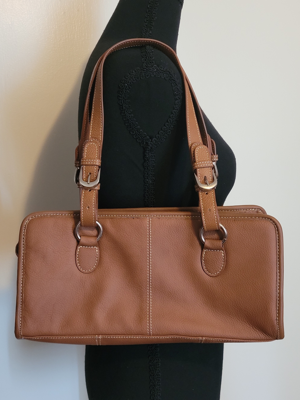 Vintage Ameri Leather Genuine Leather Cognac Brown Shoulder Tote Handbag EUC